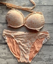 Orange Ocean Club Peach Bikini size 34C 14 Bottoms Swimwear UnderWired Frill