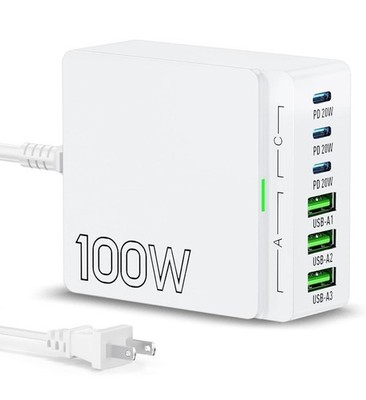 USB C Charger 100W 6 Port GaN Fast Charging 3.0 Type C & USB A Charger Adapter