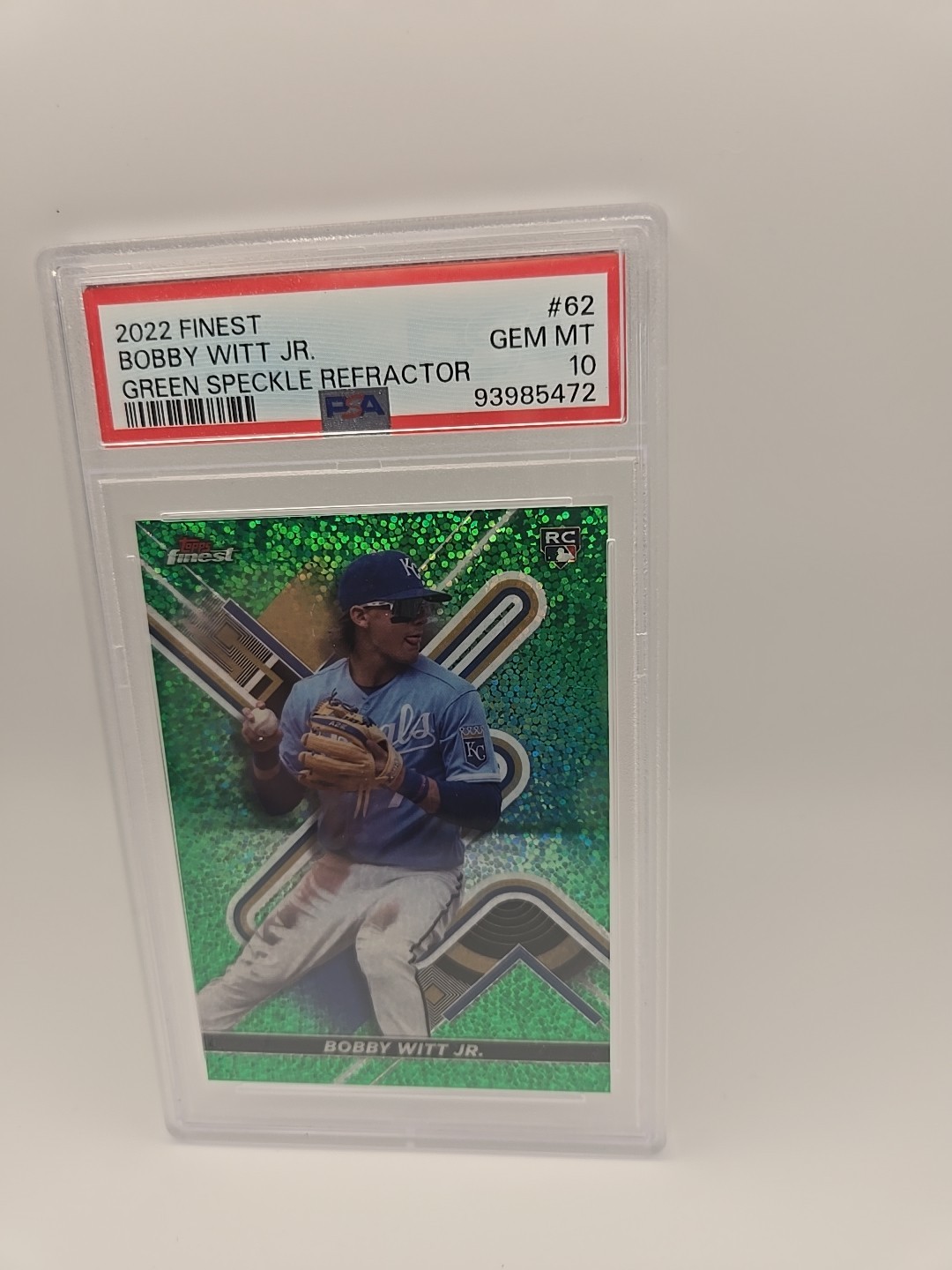 BOBBY WITT JR 2022 TOPPS FINEST GREEN SPECKLE REFRACTOR 31/125 PSA 10 #62 JC