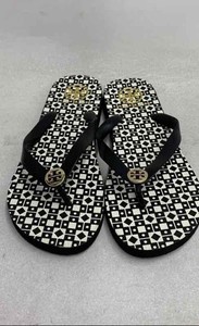 Tory Burch Women's Thin Flip Flop Black White Geometric Logo Sandals Size 6