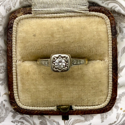 Antique 18k Solid Yellow White Gold Solitaire Quartz Ring, Size 4.75