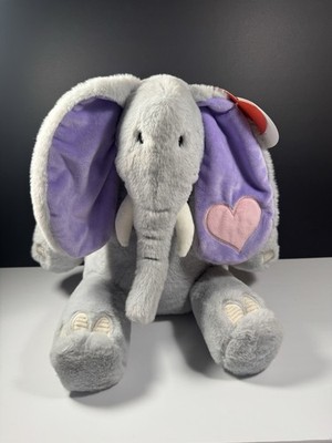Giggle Scape Plush Light Gray Elephant Purple Floppy Ears with Pink Heart 13 