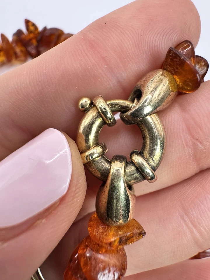 Collana Vintage Ambra Naturale Baltica Argento Oro - Immagine 4 di 4