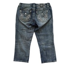 Miss Me Jeans Signature Capri Size 29 Rhinestone Angel Wings Pocket Thick Stitch