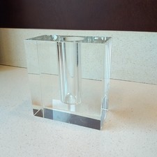 Crystal Glass Block Vase, Rectangular, Heavy, Minimalist, Sleek, Modern