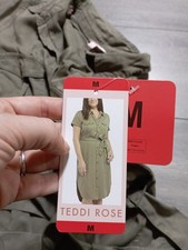 Teddi Rose Dress Womens Medium Green Button Down Belted Tencel Pockets