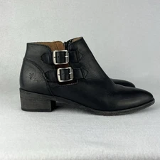 Frye Ray Belted Bootie Black Leather Ankle Boots Double Buckle Women’s Size 9.5