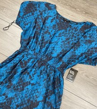 Express Women’s Snakeskin Print Blouson Mini Dress Blue Size Large New