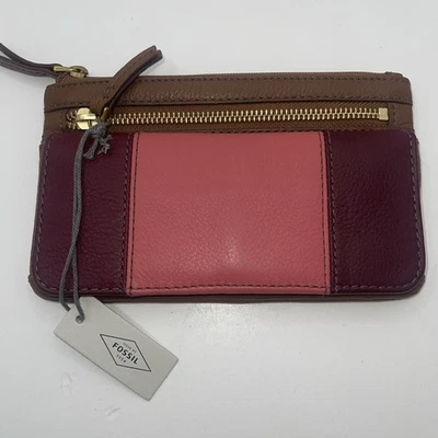 Fossil Molly Clutch weinrot mehrfarbig neu mit Etikett braun Leder Kartenetui - Bild 1 von 4