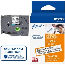 Genuine Brother TZe-AF131 Black on Clear Acid...