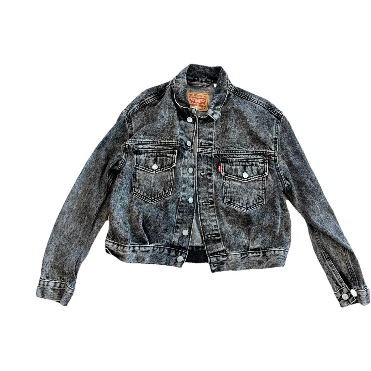 Levi's Women's Black Denim Jacket M Button Front Long Sleeve Collared Pockets