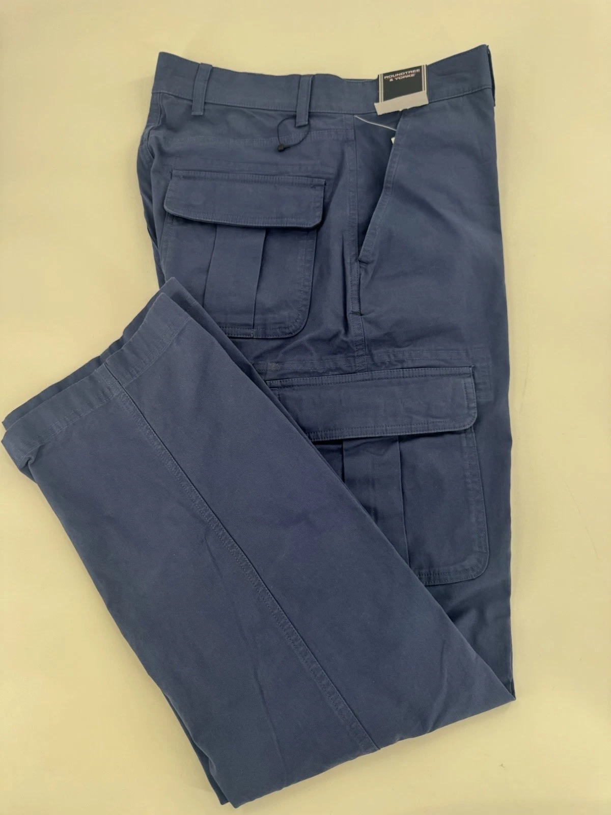 ROUNDTREE&YORKE CLASSIC FIT STRETCH LIGHT NAVY CARGO PANTS MENS SIZE 36X32 NWT