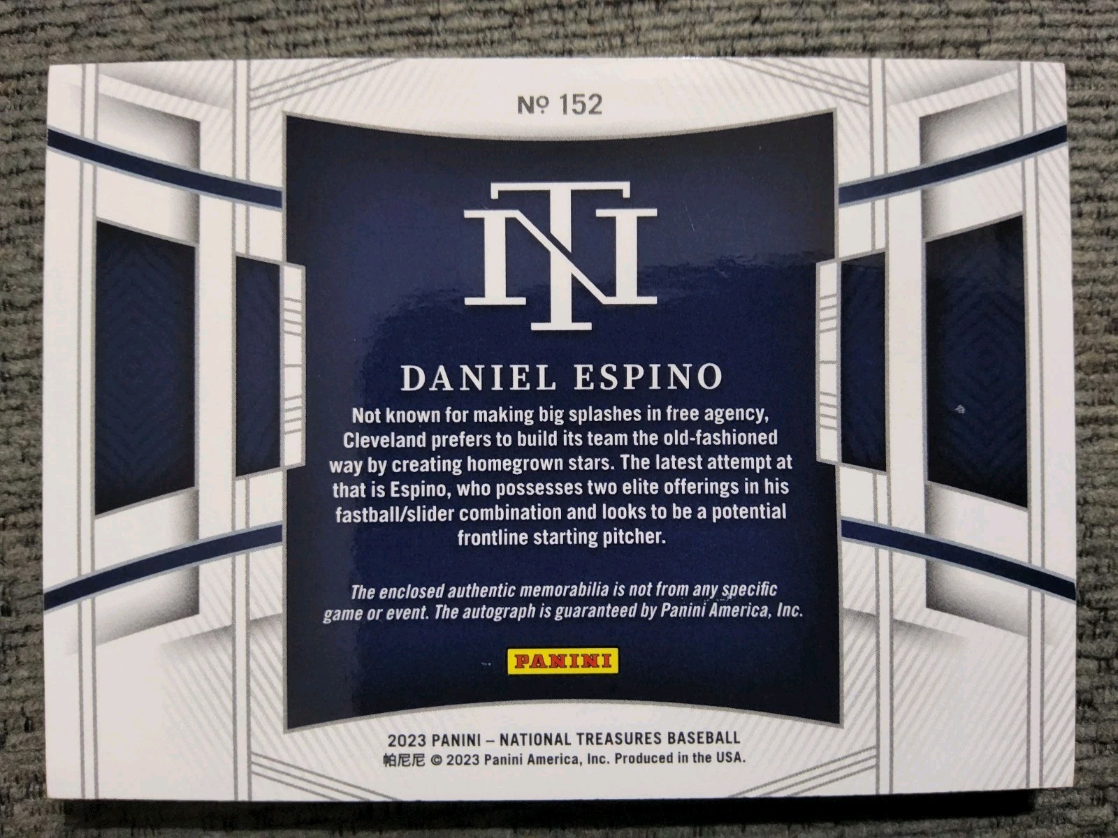 2023 Panini National Treasures Daniel Espino Patch Auto 23/25!!! 🔥🔥Guardians  view 4