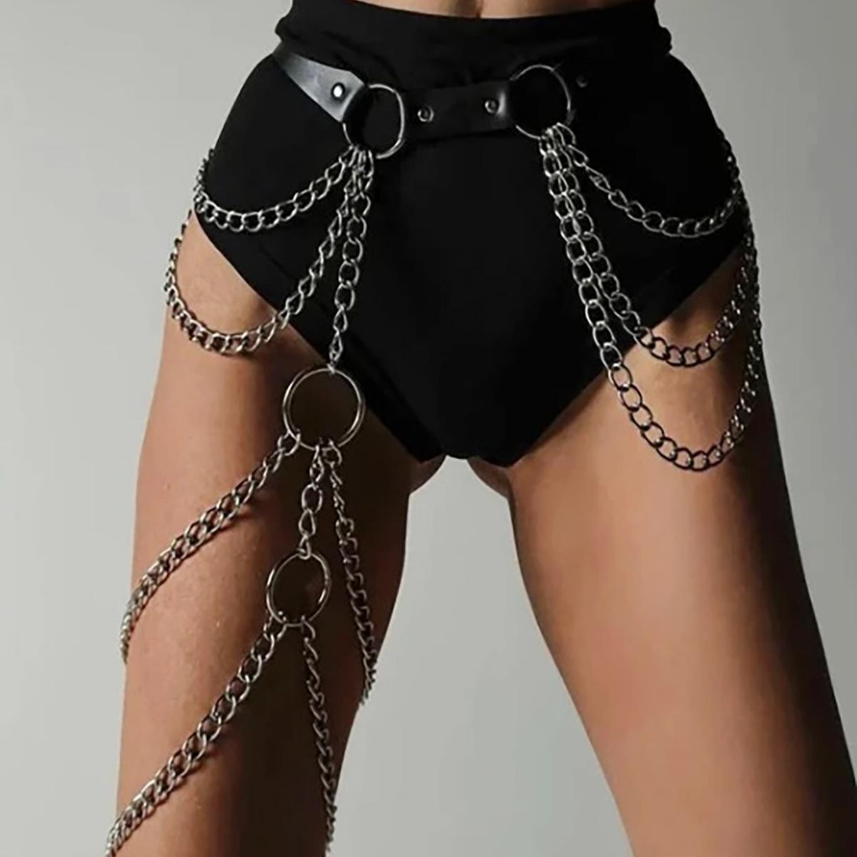 Gothic Punk Pu Leather Fringe Belt Adjustable Harness Waist 
