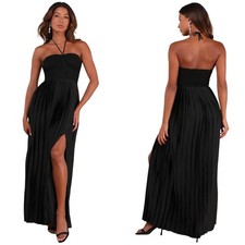 Lulus Certainly Poised Black Lace Halter Bustier Maxi Dress size Small NWT