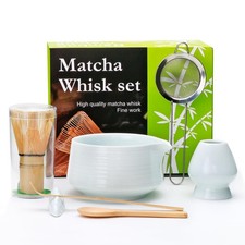 Matcha Whisk Set 19 Oz Ceramic Bowl Kit Bamboo Sifter 7 Pc for Beginners