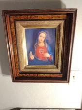 Antique Walnut And Gold Gilt Shadow Box Picture Frame 16.5x14.5 With Glass