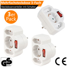 3x Steckdosenadapter 3Fach Mehrfachstecker Adapter Schuko Steckdose mit Schalter