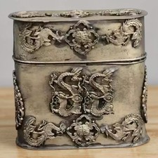 Chinesischer Drache Zigarettenetui Metall silberfarben Vintage