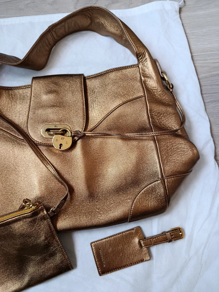 RALPH LAUREN PURPLE LABEL Collection Gold Leather Tote RL67 Handbag RRP 2000$+ Foto 4 de 4