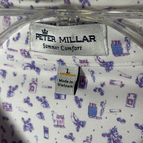 Peter Millar Summer Comfort Shirt Men’s Large L Cocktail Cigar AOP Stretch Polo - Picture 5 of 7