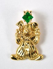 14K Yellow Gold Clown Emerald Charm Pendant Jewelry 2g