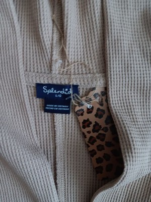 Splendid Beige Waffle Knit Hooded Open Front Cardigan w/ Pockets Women L