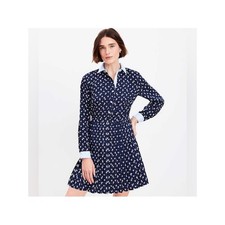 Loft Clover Navy Floral Pleated Shirt Dress Size 8