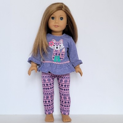 Top + Leggings, Fox, blue pink, patterned pants, fits 18'' American Girl dolls