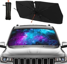 CHILLTEK Funny Car Windshield Sun Shade, Purple Starry Nights Car Sun Shade, Blo
