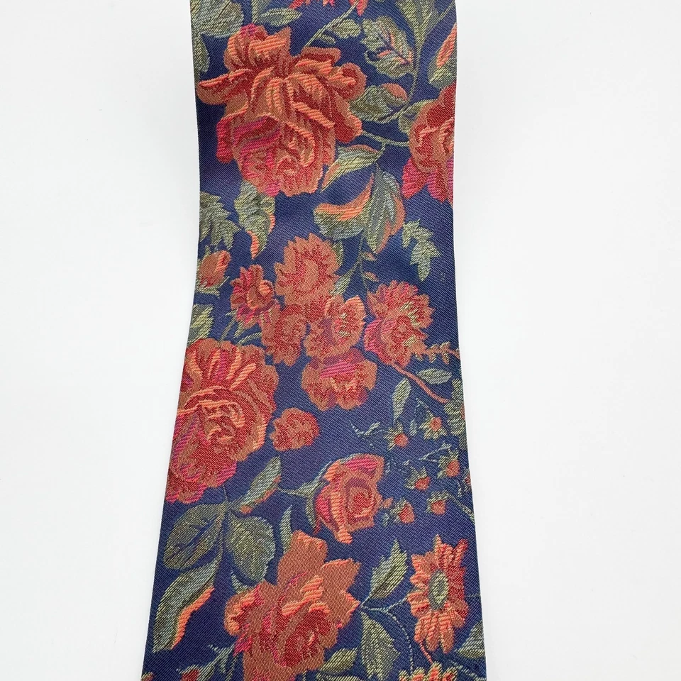 Daniel Hechter Paris 100% Silk Tie Men's Blue Red Floral 60" Business Luxury - Image 4 of 4