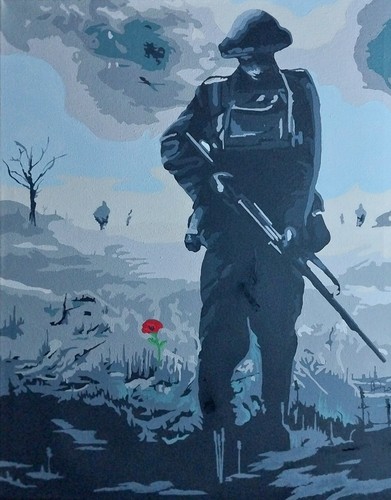 Military Art. "The Patrol" Original hand painted on a 16"×20" canvas. - Picture 6 of 7
