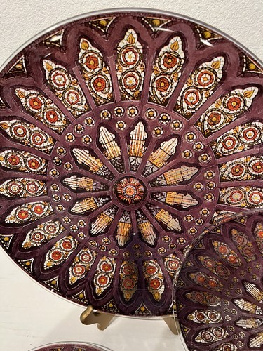 Behrenberg Stained Church Glass 5 Piece Serving Platter & Plates Desert Set Xmas - Picture 3 of 9