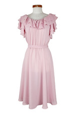 MIF By Reuben Lehrer Vintage 70s Pink Dress Size 12 Lightweight Sheer Ruffles