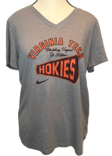 Women’s NIKE VIRGINIA TECH Hokies Gray V Neck Short Sleeve T Shirt SZ Medium NEW