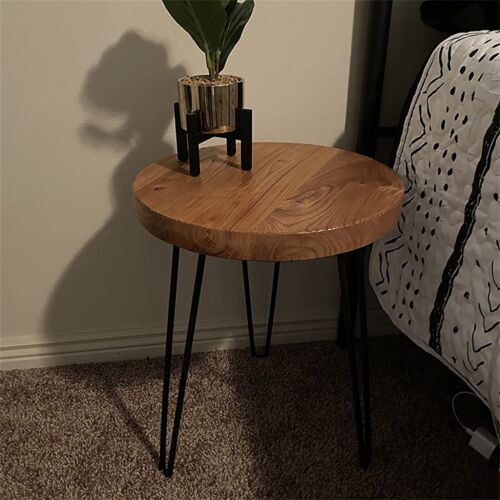 GREENAGE Rustic Old Elm Wood Round End Table Nightstand Sofa Side Table 20.5" H - Picture 16 of 19