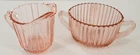 Vintage Glass Anchor Hocking Pink Depression QUEEN MARY Sugar Bowl and Creamer