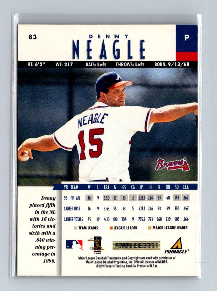 Nuevo Pinnacle #83 Denny Neagle 1997 en persona automático Foto 2 de 2