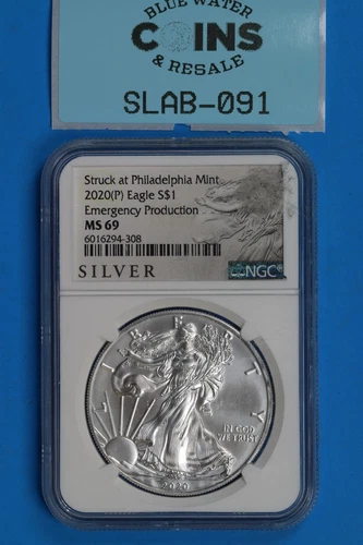 2020 (P) EMERGENCY PRODUCTION $1 SILVER AMERICAN EAGLE NGC MS69 SLAB-091