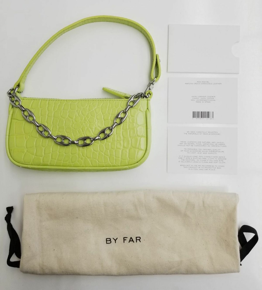 $340 By Far Women's Green Rachel Croc-Embossed Leather Mini