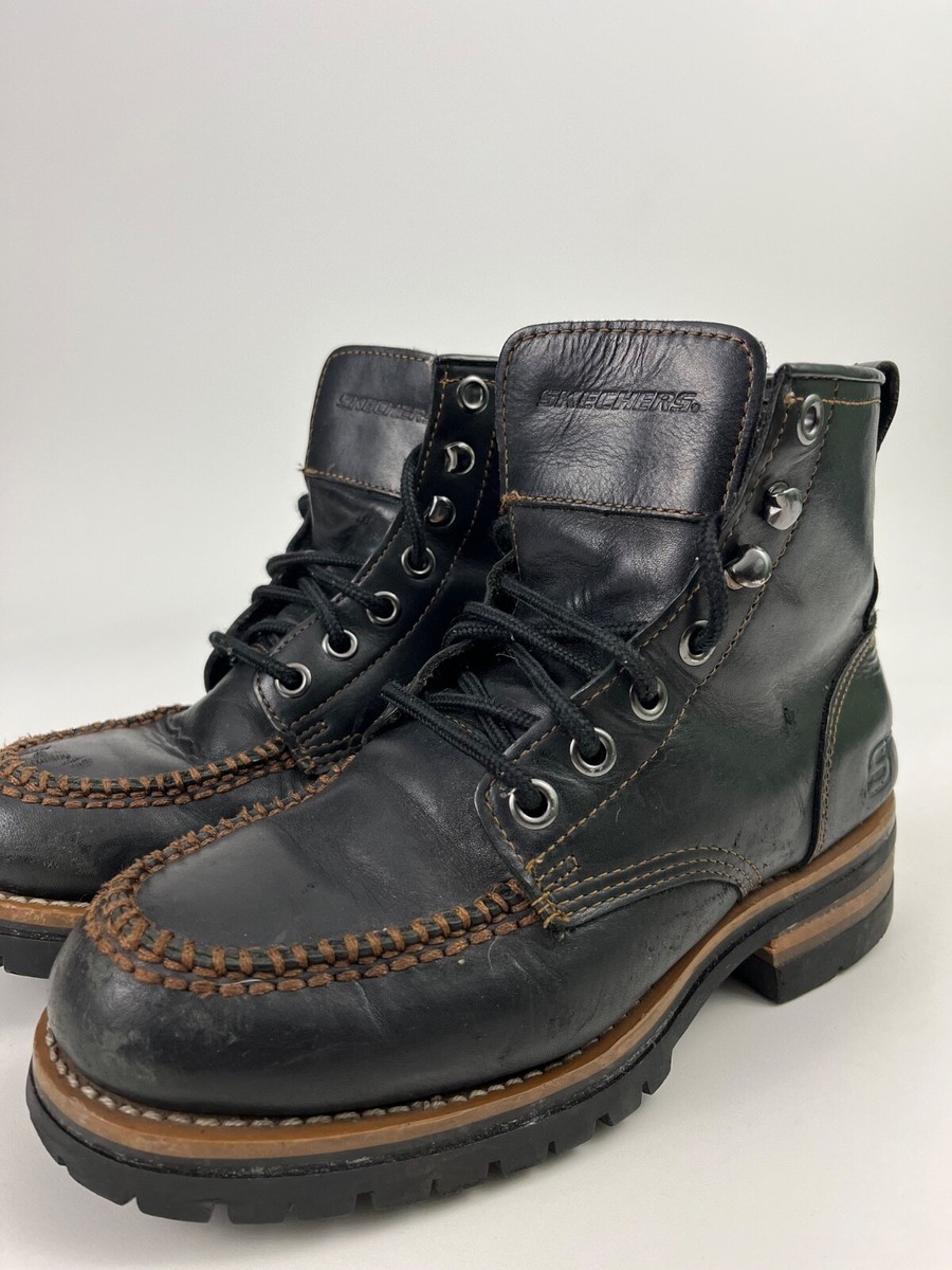 Vintage Skechers Logger Boots Men Black Leather Cascades #7092 Slip  Resistant