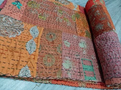 Schöner Überwurf Kantha Patchwork Vintage Khambadiya Patchwork Tagesdecke Handarbeit - Bild 5 von 7