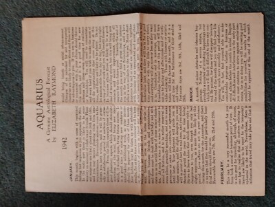 Sk53 Vintage Horoskop Wassermann 1942 Elizabeth Raymond