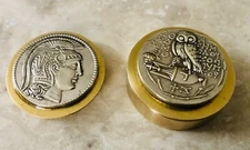 Ancient Owl Greek Replica, Coin Pill Box - Prudence, Wisdom Handmade Custom
