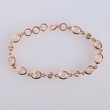 Natural Rose Quartz Gemstoen Link Bracelet 925 Silver Rose Gold Plated Jewelry