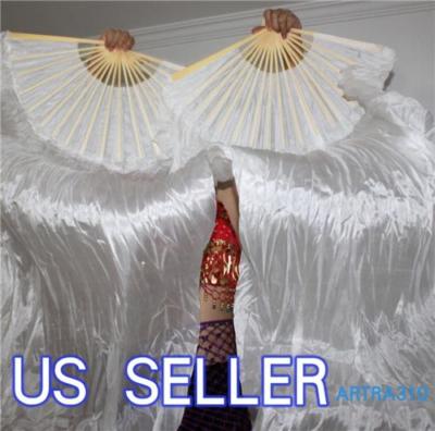 PAIRS 1.5M BELLY DANCE WHITE 100%SILK FAN VEILS / BELLY DANCE FANS