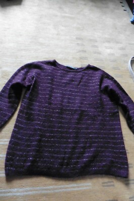 Pull Monoprix Laine Mohair Prune Bordeaux - Rayé Lurex Doré - Taille 1 (36-38-40) - Occasion Très Bon état