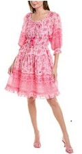 Bella Tu Off-The-Shoulder Mini Dress Pink Floral Bohemian Size XL Modified