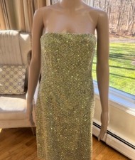 David Meister Strapless Cocktail Dress Green Sequin Lined Bra Size 2