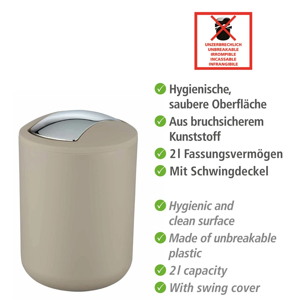 WENKO Schwingdeckel Eimer Brasil 2 L Taupe S Kosmetik Müll Abfall Bad Küche WC - Bild 2 von 4